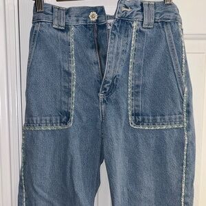 Zara Tweed Trim Boyfriend Jeans